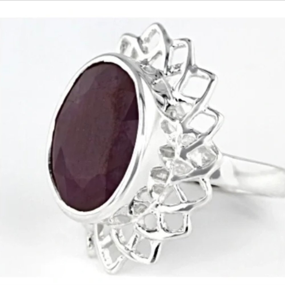 925 Sterling Silver Faceted Ruby Ring - image 2
